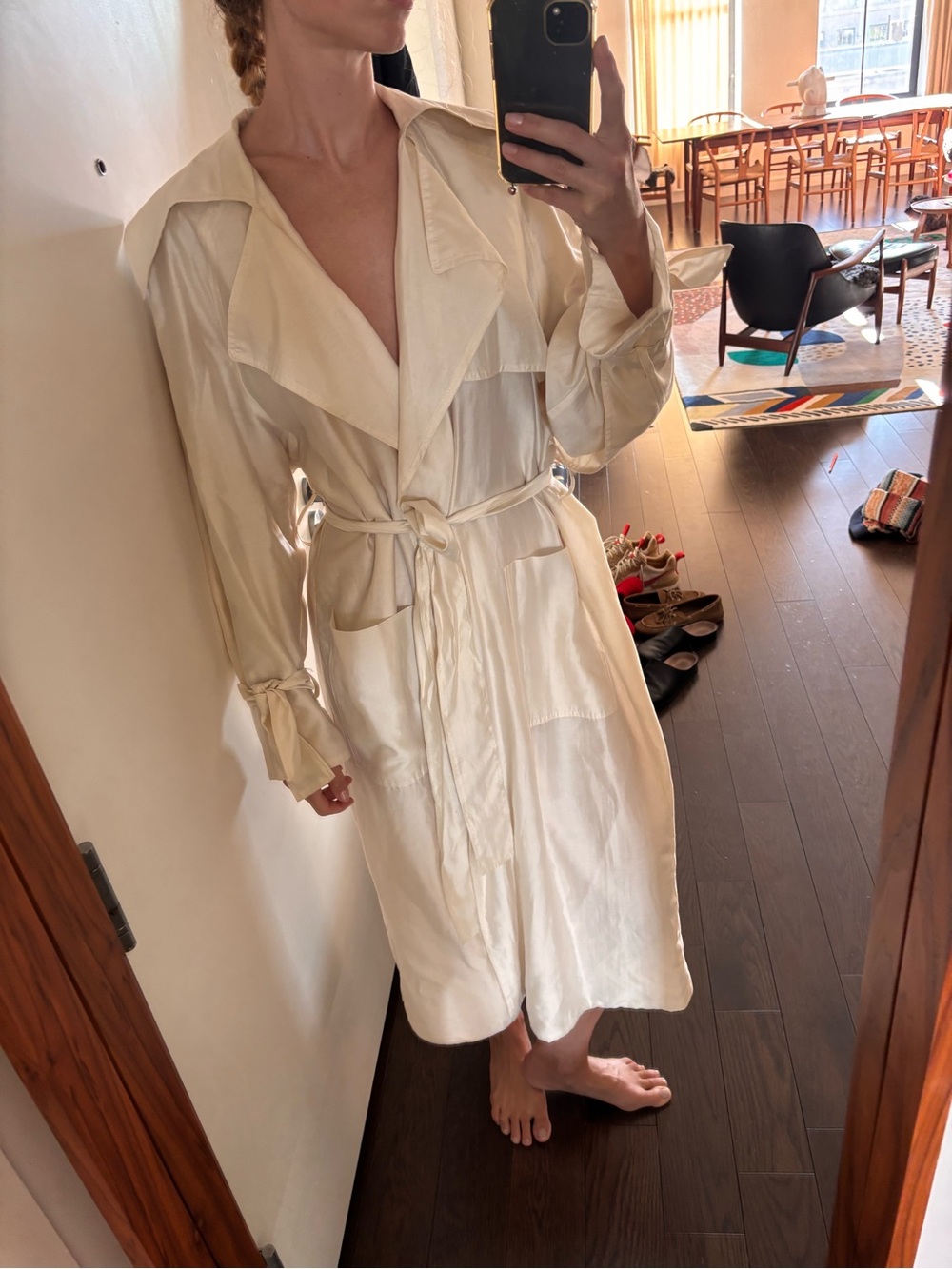 Zara Cream Tie-Waist Satin Robe